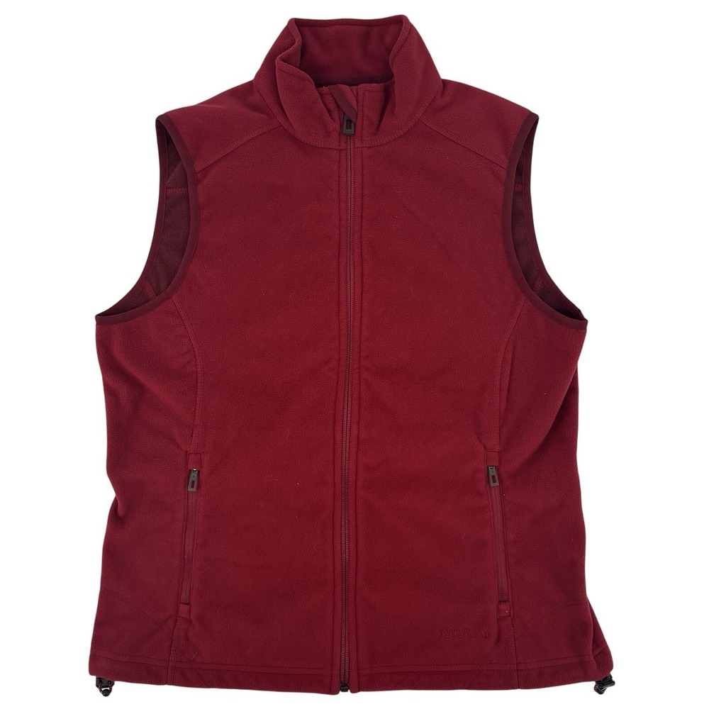 LL Bean Womens Fleece Vest Burgundy Small Polartec Full Zip Pockets Outdoors EUC
